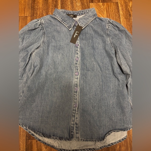 LULU’s Notoriously Chic Medium Wash Denim Button-Up Top - Picture 5 of 7